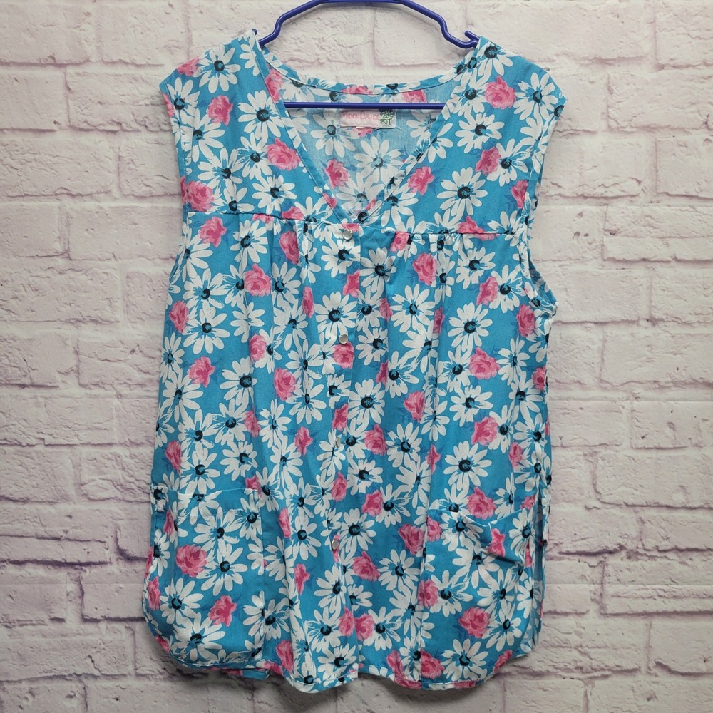 VTG MoonDance Floral Snap Front Smock Top L Cottage Grannycore Country 90s Artsy